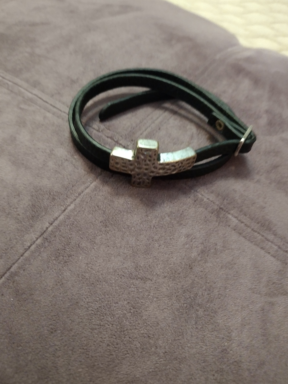 Premier Designs Black Wrap Bracelet with Hammered Silver Cross